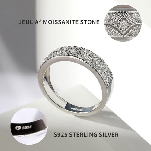 Jeulia Womens Wide Eternity Ring Wedding Band, Moissanite Diamond Milgrain Round Cut 18k White Gold Plated Eternity Band Ring Romantic Anniversary Valentine's Day Jewelry with Gift Box2
