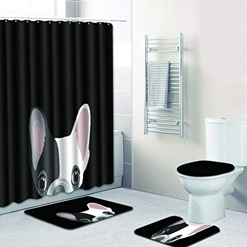 XUEPING 4 Stück Badematte Sets,(Wasserdichter Duschvorhang+Rutschfester Badezimmer-Teppich+Pedestal Rug+Toilet Seat…