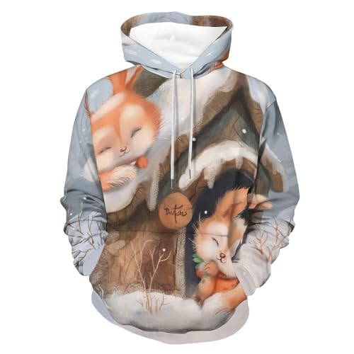 Sweat à capuche homme femme Snowy Renard et Lapin pullover manches longues