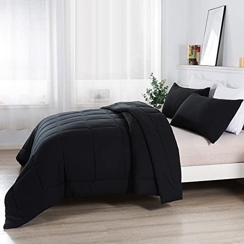 Downcool All Seasons Bedding Comforters & Sets With 2 Pillow Cases -3 Pieces Bed Set Queen Down Alternative Comforter Set -Black Bedding Comforter Sets Queen (88X90 Inches) #TOP6