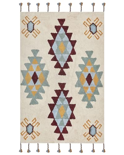 Beliani Teppich Baumwolle geometrisches Muster beige/bunt 160 x 230 cm Boho Duzce