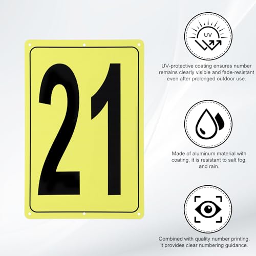Placa número 21 de metal rectangular letrero de aluminio amarillo para exterior e interior 3
