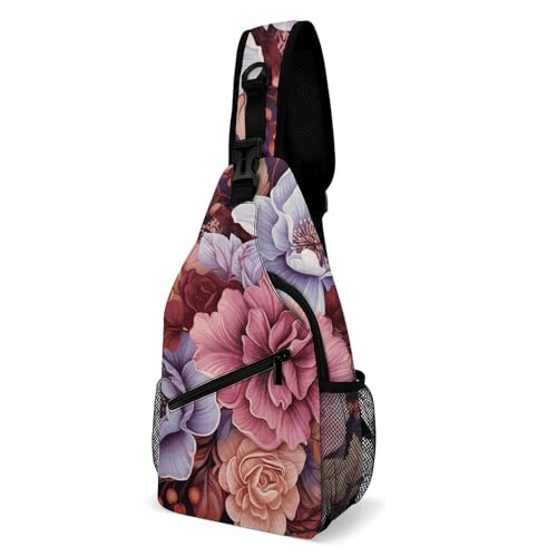 Sac de poitrine pratique à fleurs cramoisies avec rangement optimisé voyage