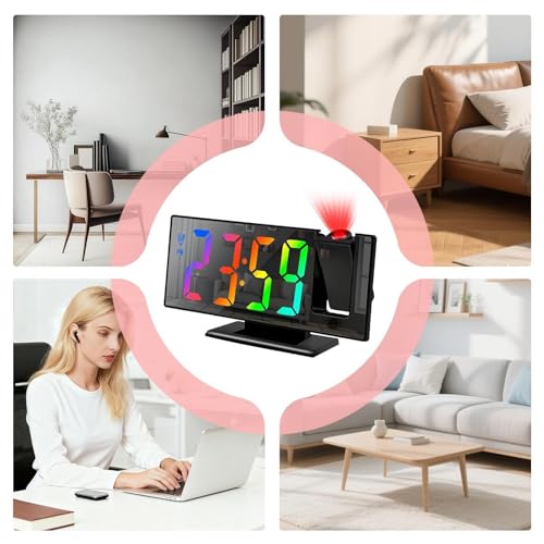 Reloj despertador digital con proyector giratorio a 180 grados para techo y pared 5