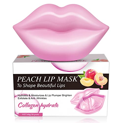 Lip Mask, Colágeno Lip Mask,Mascarilla labial, Almohadillas labiales hidratantes, Mascarilla labial para el cuidado de los labios, Adecuada para labios secos y agrietados, 20 piezas (Durazno)