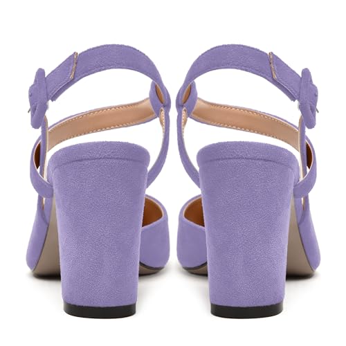 WAYDERNS Womens Ankle Strap Wedding Buckle Pointed Toe Suede Solid Dress Block High Heel Pumps Shoes 3.3 Inch4