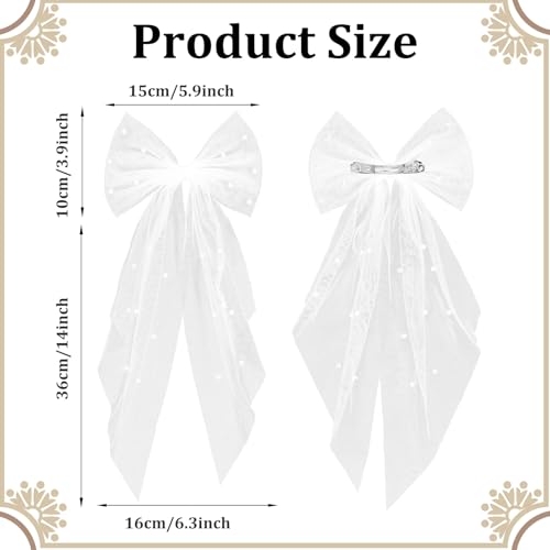 Pinza moño blanco con velo corto y perlas para novias miniatura 2