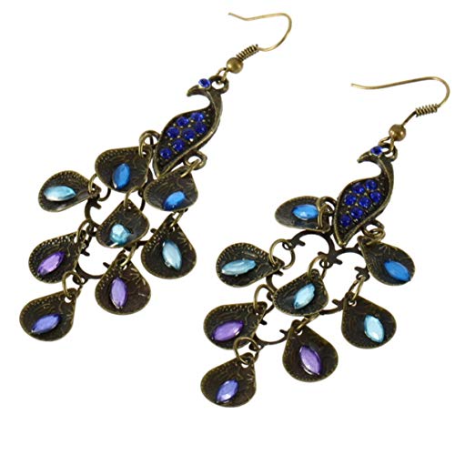 Corneliaa Las Mujeres de Estilo Bohemio de señora Colgante Largo de la Vendimia Retro Azul Pavo Real Pendientes fácil a Juego de Ropa Aptos para Fiestas