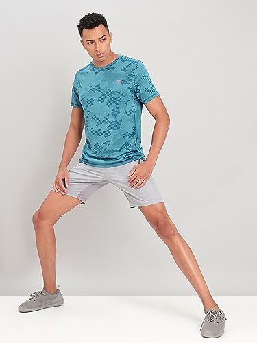 Image of TECHNOSPORT Men Polyester Regular Fit Half Sleeve Jacquard T-Shirt with Double Cool, Quick Dry & Anti Microbial for Sports, Running & Casual Use