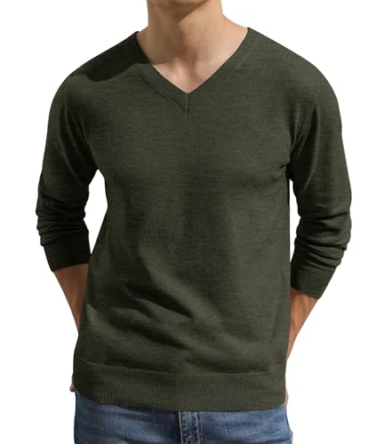 Image of Sailwind Mens V Neck Jumper Classic Jumpers Knitted Sweater Soft Touch Knitwear Lightweight Winter Autumn Pullover (Army Green, M)