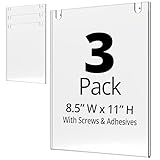 Mammoth Acrylic Wall Sign Holder 8.5 x 11 Inches, Thick & Durable Design, Stick On or Screw On, Screws and Double Sided Tape Inclusive (Portrait 3 Pack)