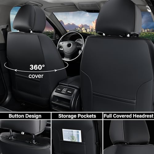 Image of Coverado Car Seat Covers Full Set, 5 Seats Leather Seat Covers for Cars, Waterproof Front and Rear Car Seat Protectors Cushions Universal Fit Most Vehicles (Black)