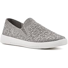 White Mountain Womens Unit Rhinestoned Stretch-Knit Slip-On Sneaker