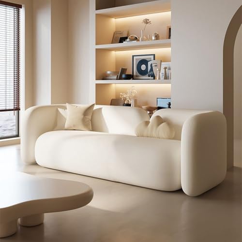 Image of Modern Minimalist 3-Seater Sofa - Upholstered Couch for Living Room, Apartment & Office (Ivory)