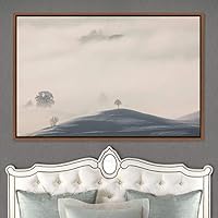 Framed Canvas Wall Art Foggy Mountains Aerial Cool Multicolor Nature Photography Realism Relax/Calm Rustic Wilderness - 16x24 inches