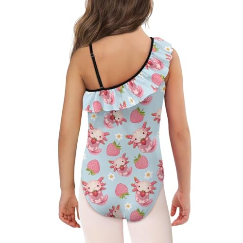 Girls One Piece Bathing Suit Size 3-14 One Shoulder Ruffle Swimwear Casual Summer Beach Swimsuits with Strap2