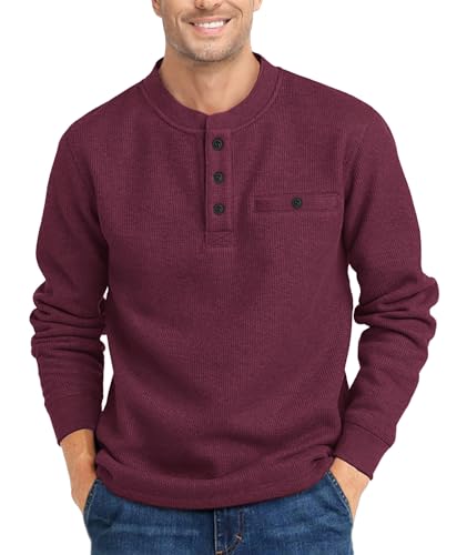 Henley à manches longues pour homme, pull gaufré idéal pour les weekends décontractés