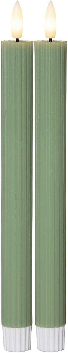 Star Trading Green Set Of 2 Led Wax Candles