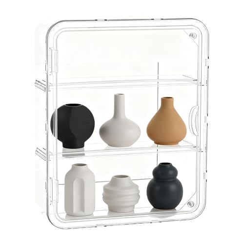 Vitrina para Figuras, Organizador de 3 Niveles con Puerta magnética, de Almacenamiento de muñecas de acrílico con estantes extraíbles, para el hogar, Lugar de Trabajo, Museo, presentación de