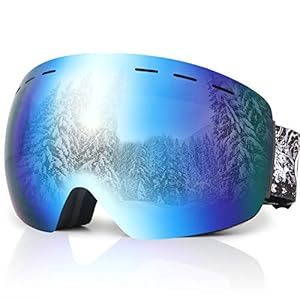JTENG Skibrille Damen und Herren Snowboard Brille UV-Schutz OTG UV400,Schutz Anti-Fog Skibrille Winddicht Ski Schutzbrille für Skifahren Motorrad Fahrrad