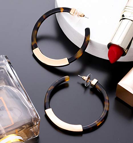 Hoop Earrings For Women Geometry Acrylic Resin Earrings Bohemia Tortoise Shell Earrings Mottled Statement Stud Earrings Fashion Jewelry(Dark Leopard) #TOP3
