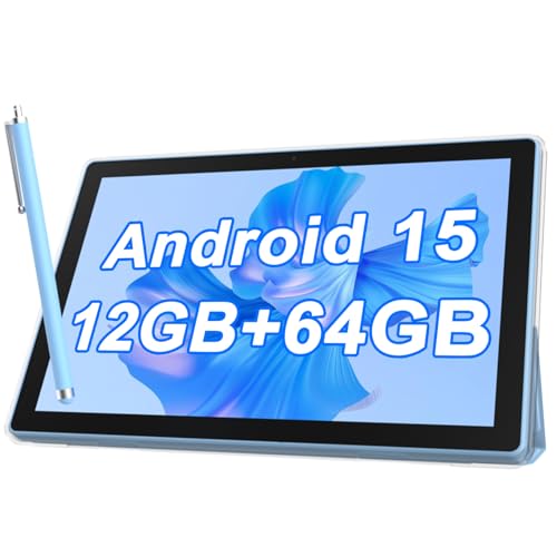 Image of 2 in 1 Android Tablet 10 Inch with Tablet Case and Stylus Pen Android 15 Tablet 5G WiFi-6 1280 x 800 Full HD IPS Display 6000mAh 64GB ROM + 12GB RAM (4+8 Virtal) 1024GB