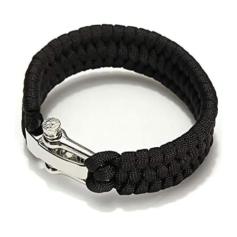 SagaSave Paracord Bracelet Survival Cord Bracelet with 3 Adjustable Sizes Stainless Steel Buckle for Outdoor Hiking Travelling Camping (Black) Cover
