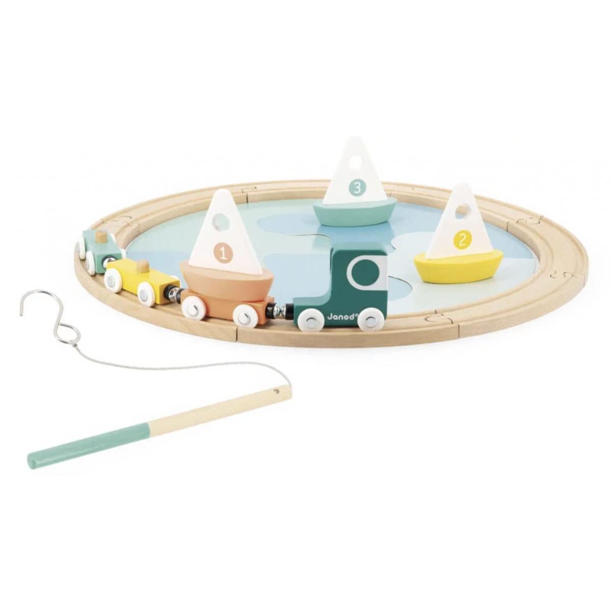 Janod - Bolid FSC Wood and Cardboard Sailboat Track - Early-Years Toy - 1 Circuit + 4-Piece Puzzle + 8 Accessories - 2 Years +, J04629