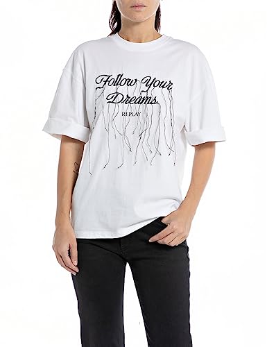 T-Shirt Femme Replay W3017a en coton lourd teint en pièce pour un look casual