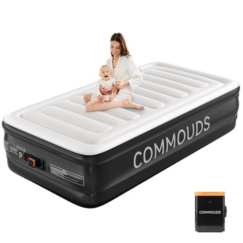 COMMOUDS Twin Air Mattress with Built-in Battery Powered Removable Pump, 18" High Inflatable Mattress, Portable Blow up Mattress, Air Bed for Camping, Home and Guest