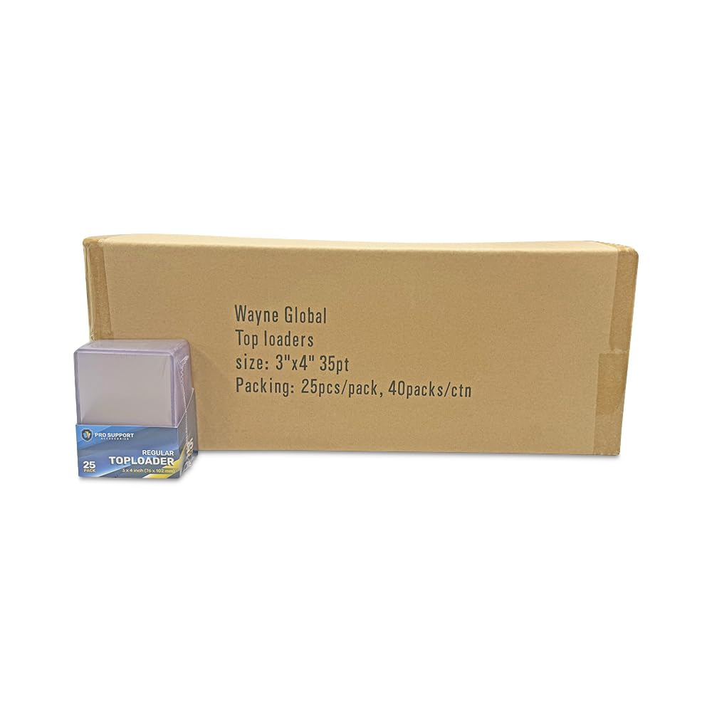 Pro Support Accessories Top Loader case box | 40 packs of 25 toplaers | 1,000 toplaoders total | 35 Points Thickness | 3x4 Size | compatible with sports trading cards and non-sports trading cards