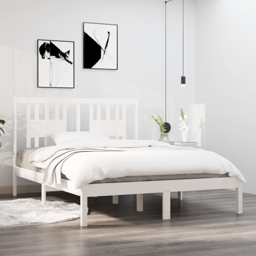 Rantry Estructura Cama Madera Maciza Blanco 120x190 cmMarco de Cama Estructura Cama somier Madera Anti-Ruido y fácil de Montar