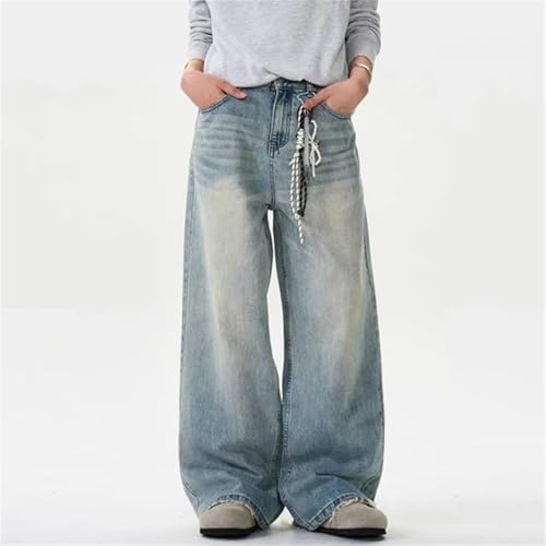 Men Distressed Jeans Solid Color Washing Trousers Loose Wide Leg Casual Straight Bottom3