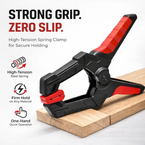 Image of JPT 6-Inch Heavy Duty Spring Clamp | 80mm Clamping Capacity, High-Tension Steel Spring | One-Hand Quick Grip, Non-Slip Pads | Woodworking, Carpentry & DIY Clamp Pack Of 2