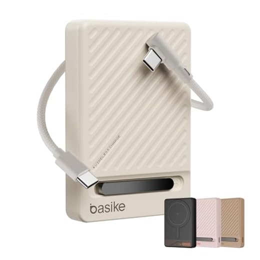 Basike, Power Bank Indução10000 mAh, Carregador Portatil Indução, Carregamento Rápido Máximo de 22,5W, Cabo USB-C Removível e Suporte Ajustável, para iPhone Série 16/15/14/13/12, AirPods (Branco)
