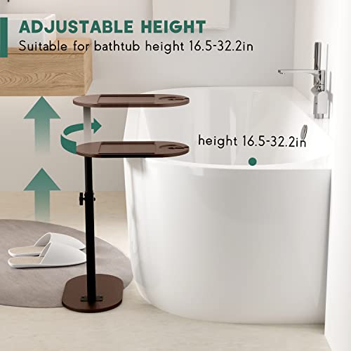 Yumkfoi Bamboo Bathtub Tray Table With Adjustable Height, Freestanding Bath Caddy Side Table For Tub Against Wall, Tub Shelf With Wine Glass Phone Holder, Gift For Women/Men - Patent Protected (Brown) #TOP3