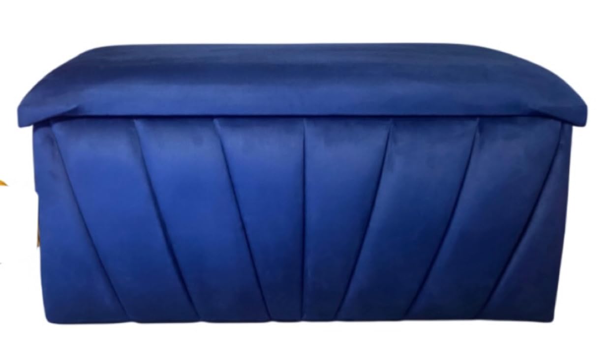 Banquette de rangement en velours bleu royal 90 cm au design plissé chic