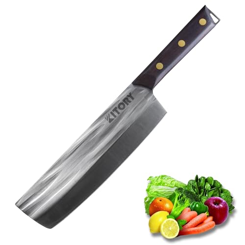 KITORY Nakiri Knife 7', Japan Style Usuba Kitchen Chef Knife, Full Tang, Wooden Handle, Forged HC...