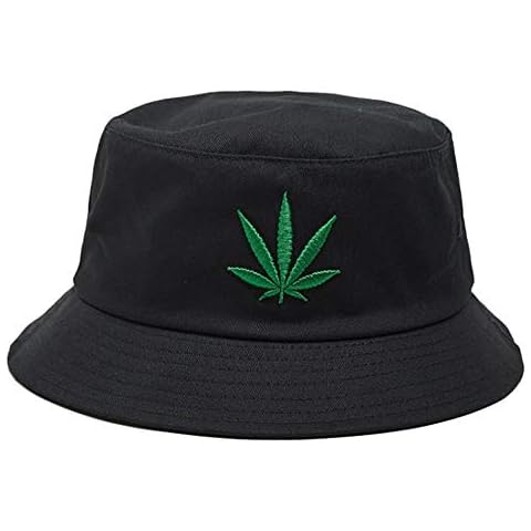 Hpybest Sombrero de cubeta de Hojas para Verano, para Hombre, para Hip Hop, Pescador, Panamá, Sombreros de Verano, Casuales, para el Aire Libre, con Visera de Bob Negro Negro Cover