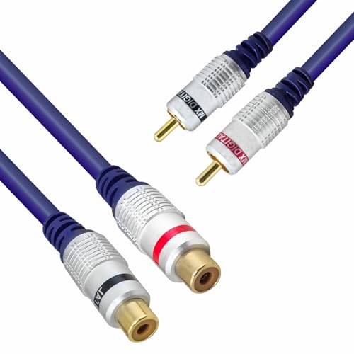 Image of MX 2 RCA Male to 2 RCA Female Audio Extension Cable - Stereo Adapter Cord for Home Theater, AV Receiver, Subwoofer, Amplifier, Speaker - Gold-Plated Connectors - 1.5 MTR