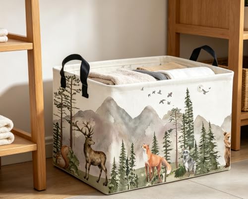 Image of Rectangle Kids Baskets Animal Basket Cute Storage Bin Fish Box for Room Decor Gift Basket(Tree animal)