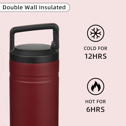 Image of BJPKPK 20 oz Insulated Travel Water Bottle, Coffee Tumbler Stainless Steel | Double Wall Vacuum, Leakproof, Thermal, Keeps Hot /Cold, Dishwasher Safe, Spill Proof, Wide Mouth, 2 Lids, Cinnabar Red