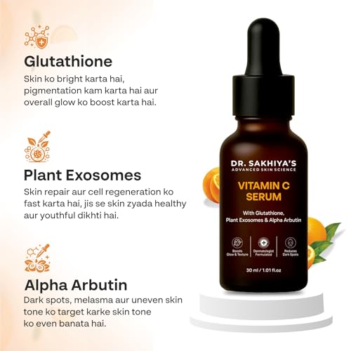Image of Dr. Sakhiya's 25% Vitamin C Serum with Glutathione, Plant Exosomes & Alpha Arbutin | Lightweight, Non-Greasy | For Dull, Pigmented & Uneven Skin Tone - 30ml