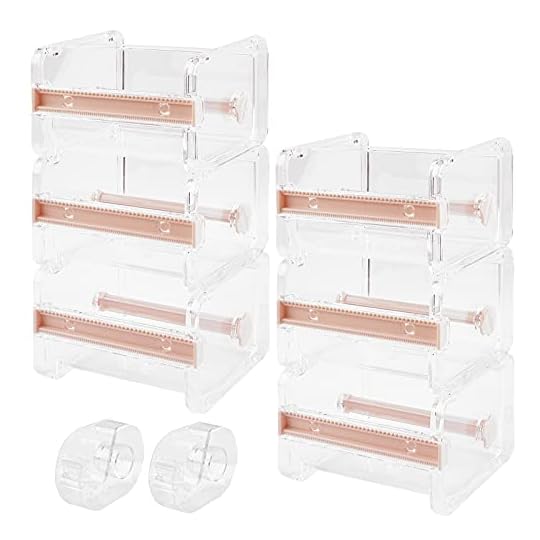 Washi Tape Dispenser 6 Pack Beige Stackable Desktop Roll Tape Holder Office Acrylic Tape Holder Dispenser for Desk with 2pcs Mini Washi Tape Cutter