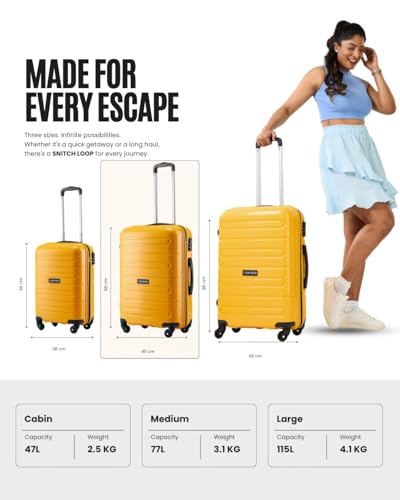 Image of SNITCH Loop 2Pc Set Yellow Polypropylene Hard Travel Suitcase - Trolley Bag Set of 2 & Luggage with 4 Wheels, Secure Lock & Free Shoe Bag