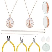 WEBEEDY Wire Wrapping Jewelry Making Kit,DIY 2 Wire Wrapped Tree of Life Chakra Pendant,Drop Shape Necklaces Making Kit Crystal Stone Necklace for Jewelry Making Christmas Valentines Day Unique Gift