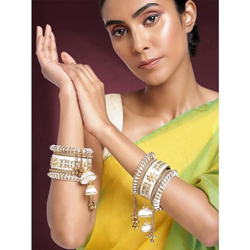 Image of Peora Velvet Matching Kundan Floral Silk Thread Chura Bangle Set for Women (2.8 inch)