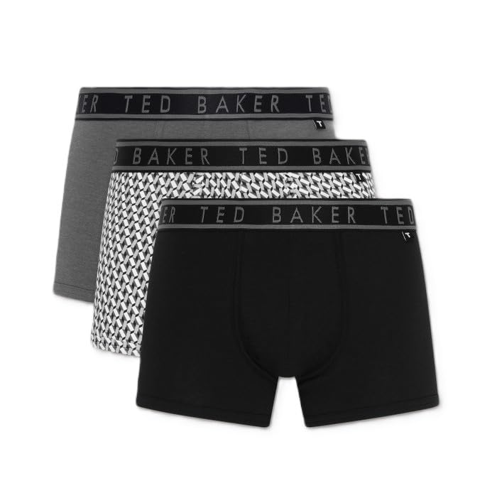 Ted Baker Mens 3-pack Cotton Trunks, Grey Sangs/Geo Twist/Grey, XL UK