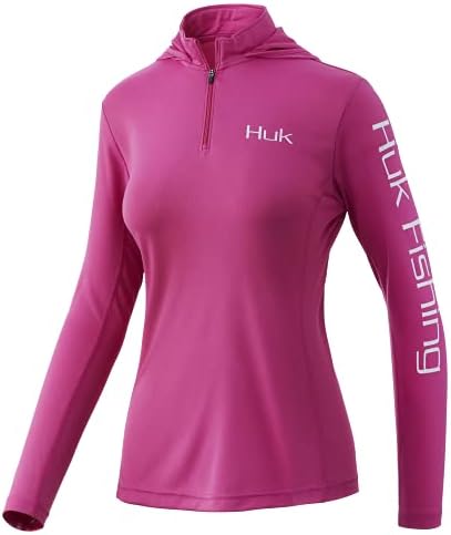 Sweat à Capuche Huk Femme – 1/4 Zip, Manches Longues, Pêche – Rose, XS, EUC