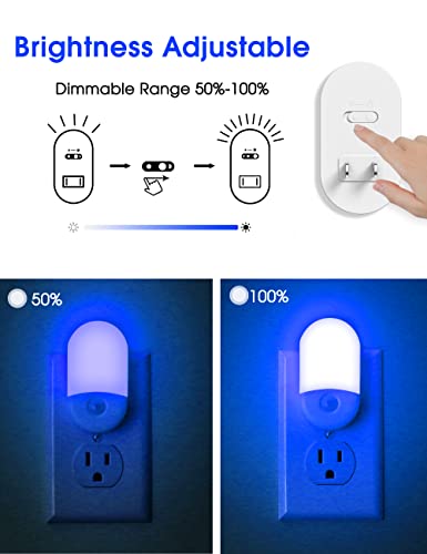 Image of L LOHAS LED Blue Night Light, Night Lights Plug into Wall[2 Pack], 0.6W LED | Nightlight, Dusk to Dawn Sensor, 30 /60LM Adjustable Brightness, Automatic Night Light for Kid, Bathroom, Nursery, Hallway
